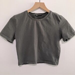 Zara Cropped T Shirt Grey Women Size Medium